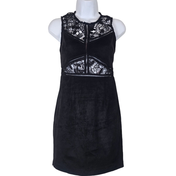 Forever 21 Black Faux Suede Shift Dress Sleeveless Lace Panel Size Large NWT - Picture 1 of 13